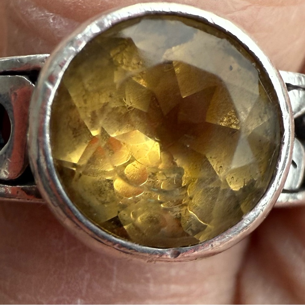 Vintage Brighton Sterling Silver Ring with Faceted Yellow Gemstone – SZ 6 1/2